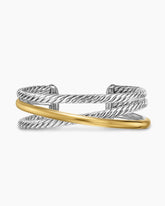 Bold Crossover Three Row Cuff Bracelet in Sterling Silver with 14K Yellow Gold, 19mm